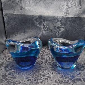 Elegant Blue Glass Votive Candle Holders-Set of 2